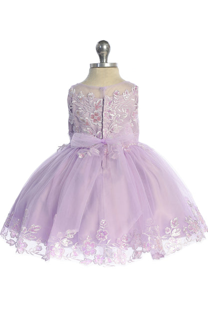 On the Lilac kids pageant dress, the detailing includes lace-up ties at the back.