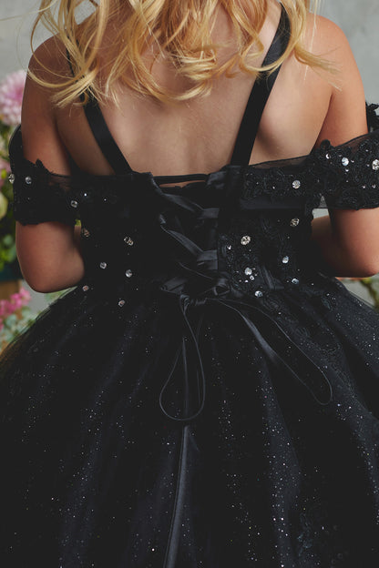 Another view of the Black kids pageant dress shows lace-up ties across the upper back.