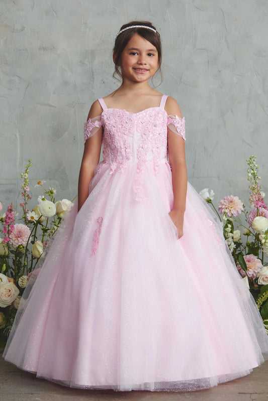 This pink mini quince dress displays a floral cold-shoulder band.
