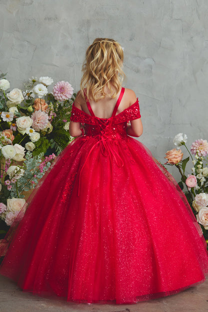 The Red kids pageant dress has lace-up ties at the back.