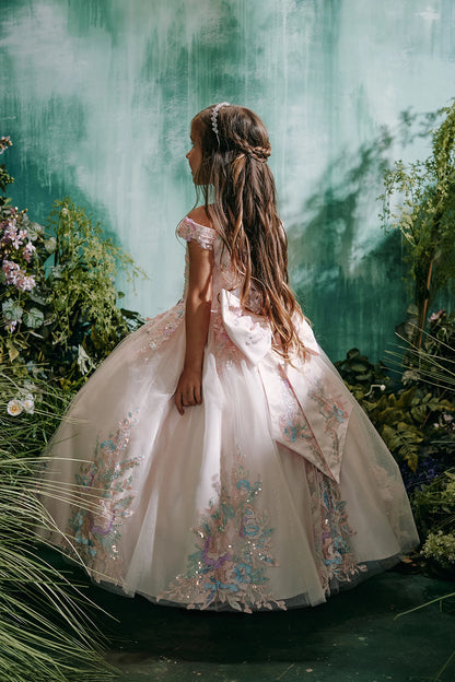 Visible details on the Blush kids pageant dress include lace-up ties at the back.