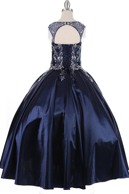 Details of this Navy mini quince dress include a keyhole upper back and satin lacing.
