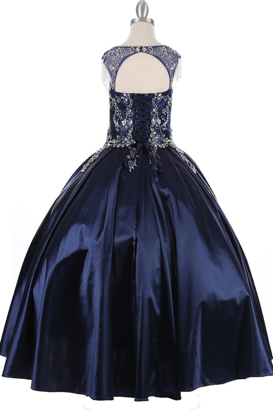 Details of this Navy mini quince dress include a keyhole upper back and satin lacing.