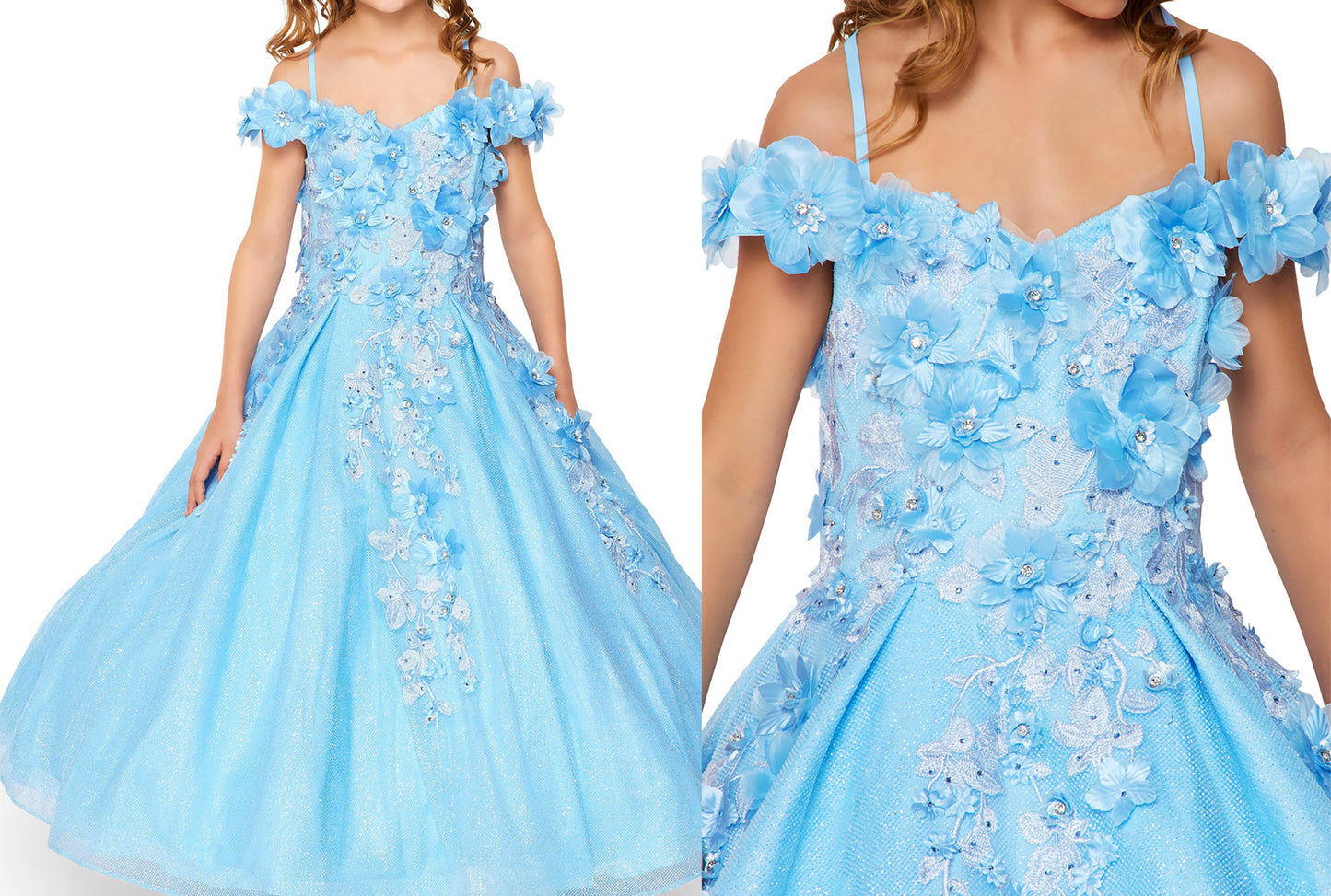 Mini Quince | Blue Elegant 3D Stone, Pearl Embellishments Mini Quinceanera 3-Anos Ballgown | Anaya dress | 6 Colors Available two photos