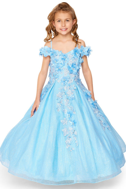 Mini Quince | Blue Elegant 3D Stone, Pearl Embellishments Mini Quinceanera 3-Anos Ballgown | Anaya dress | 6 Colors Available whole view