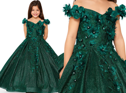 Mini Quince | Hunter Green Elegant 3D Stone, Pearl Embellishments Mini Quinceanera 3-Anos Ballgown | Anaya dress | 6 Colors Available two 