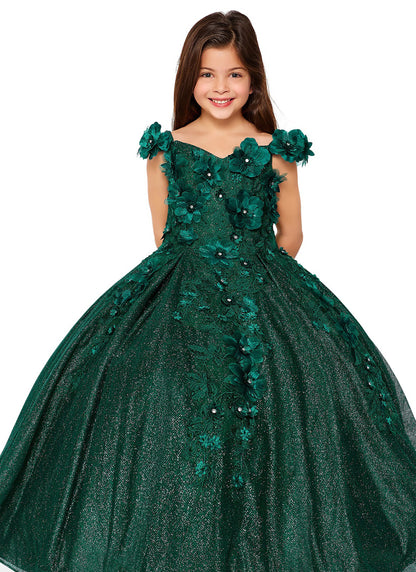 Mini Quince | Hunter Green Elegant 3D Stone, Pearl Embellishments 3-Anos dress | Anaya dress