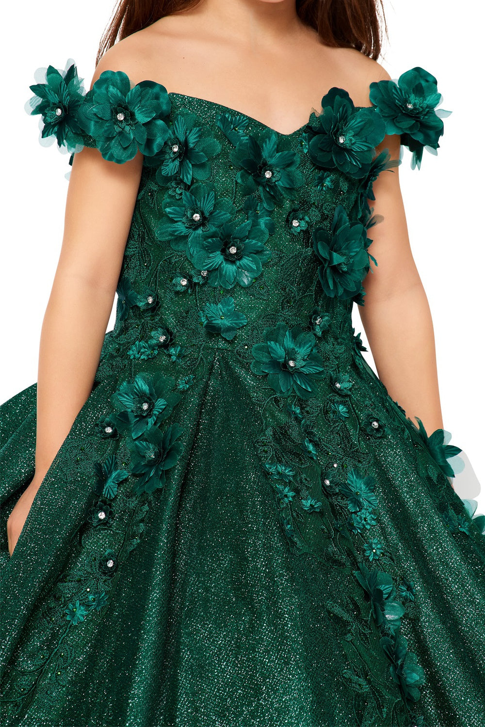 Mini Quince | Hunter Green Elegant 3D Stone, Pearl Embellishments Mini Quinceanera 3-Anos Ballgown | Anaya dress | 6 Colors Available front zoom