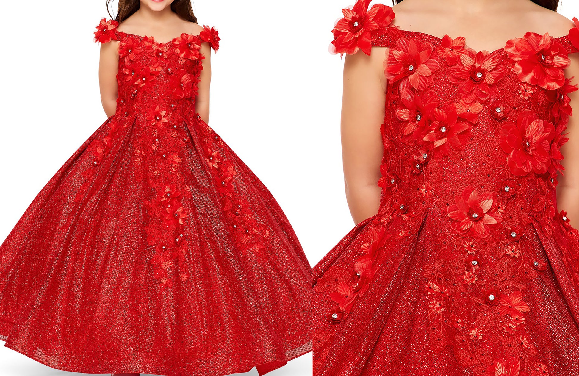 Mini Quince | Red Elegant 3D Stone, Pearl Embellishments Mini Quinceanera 3-Anos Ballgown | Anaya dress | 6 Colors Available two