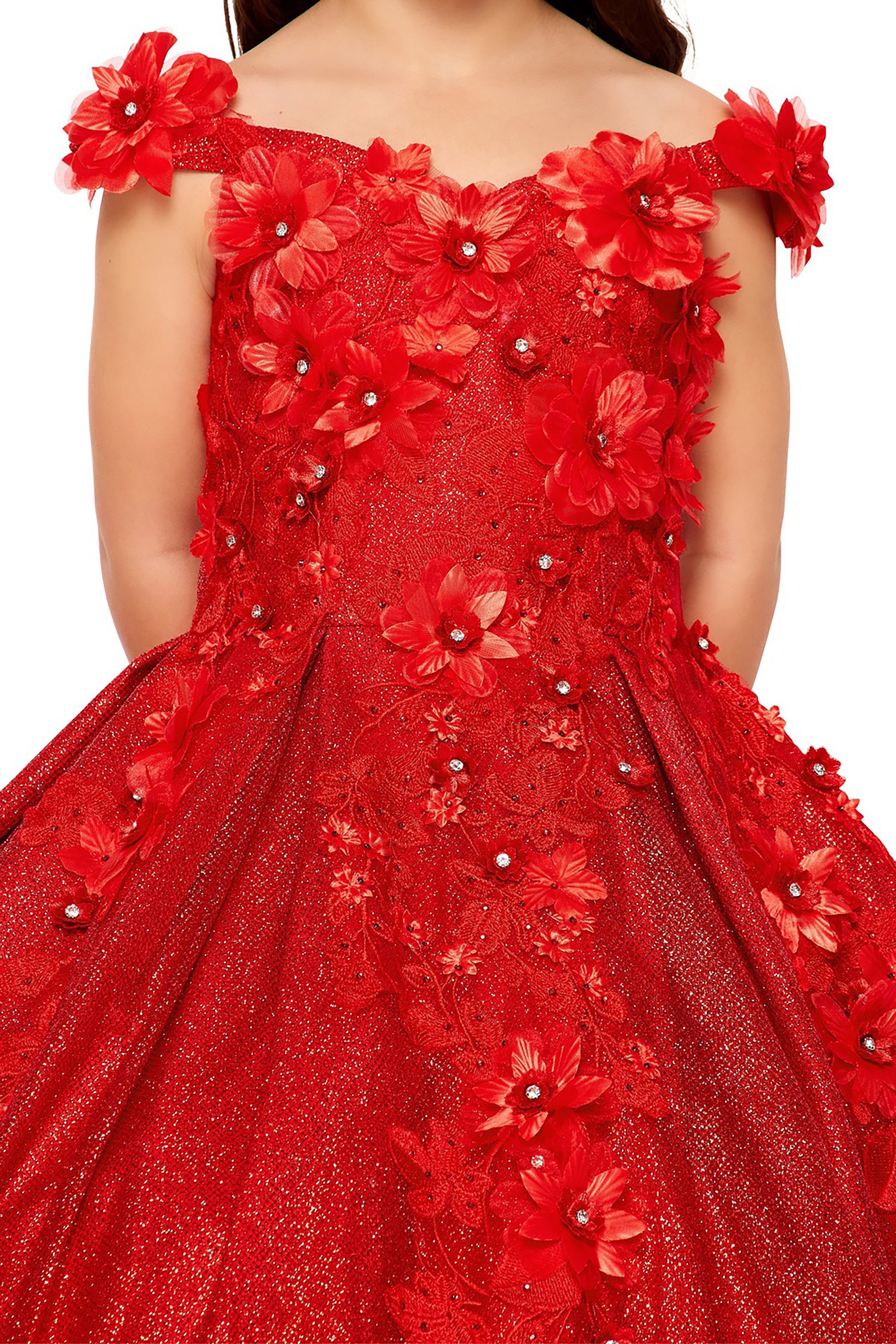 Mini Quince | Red Elegant 3D Stone, Pearl Embellishments Mini Quinceanera 3-Anos Ballgown | Anaya dress | 6 Colors Available front zoom