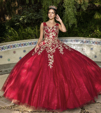 Quinceanera | Burgundy Metallic Embroidered 3D Butterfly on Glitter Tulle Sweet 15 Ball Gown | Natalia dress | 3 Colors front