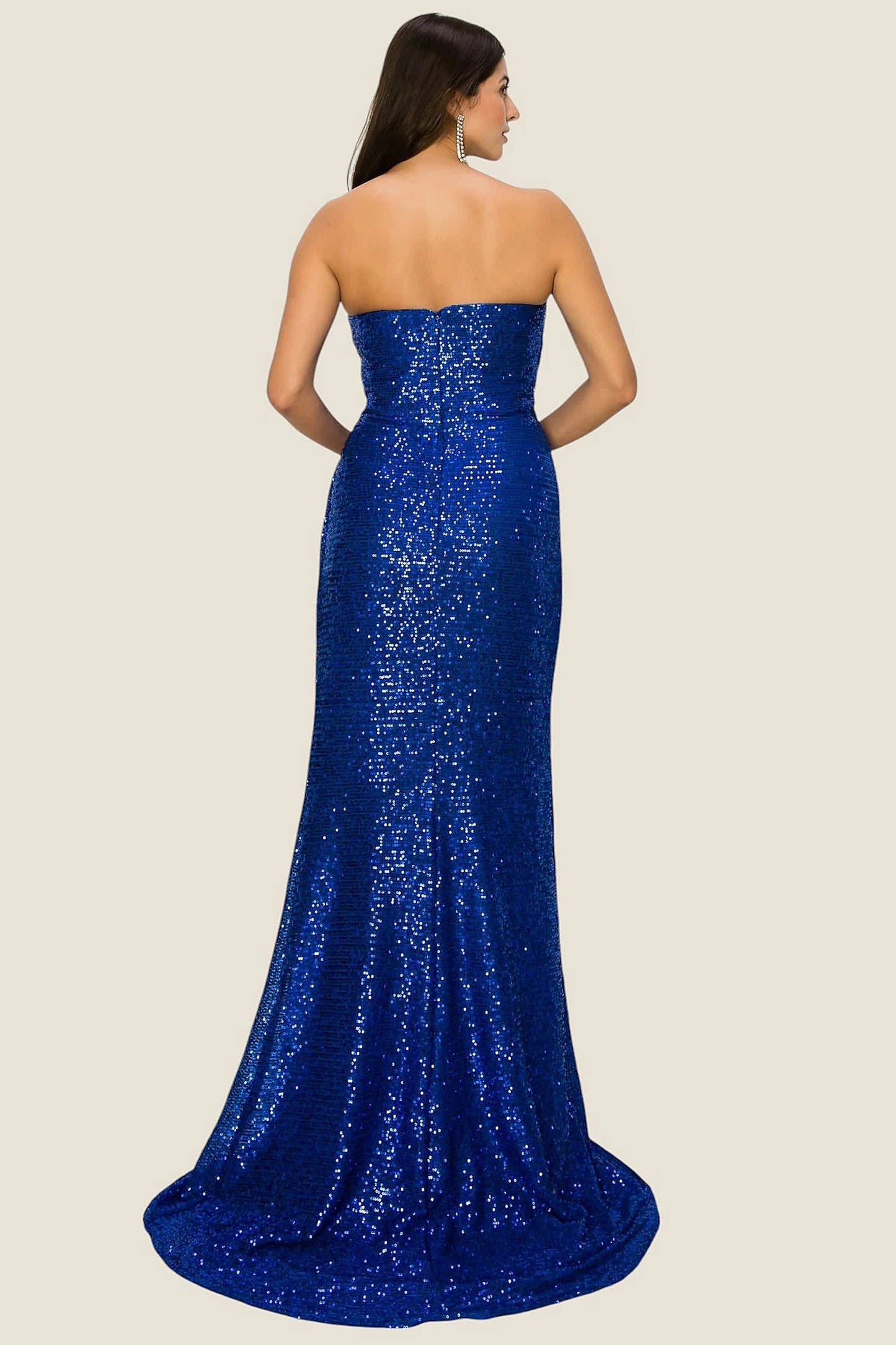 Royal Blue evening dress completed with invisible zipper back closure