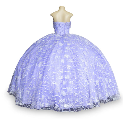 Quinceanera | Lilac Off-Shoulder Rhinestone Beaded Appliqué Glitter Tulle Gown | Juana Dress | 2 Colors Available back