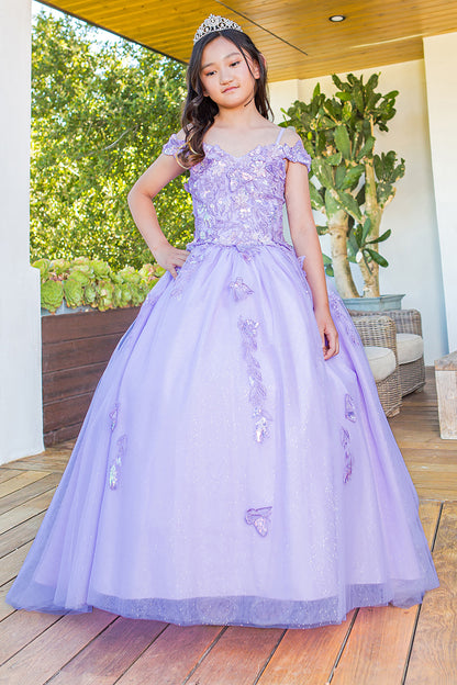 Mini Quince | Lilac Detachable Sleeves 3D Butterfly & Floral Off-shoulder Glitter Tulle Skirt 3 Anos Ball gown | Roma K dress | 3 Colors Available