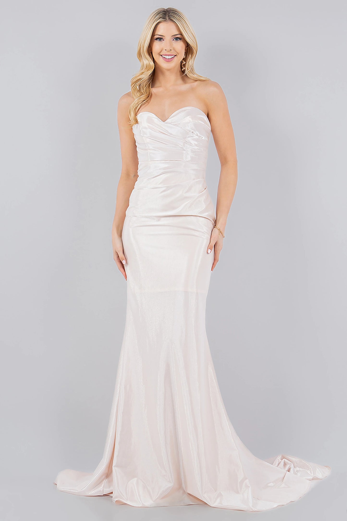 Ivory prom dress with strapless sweetheart neckline