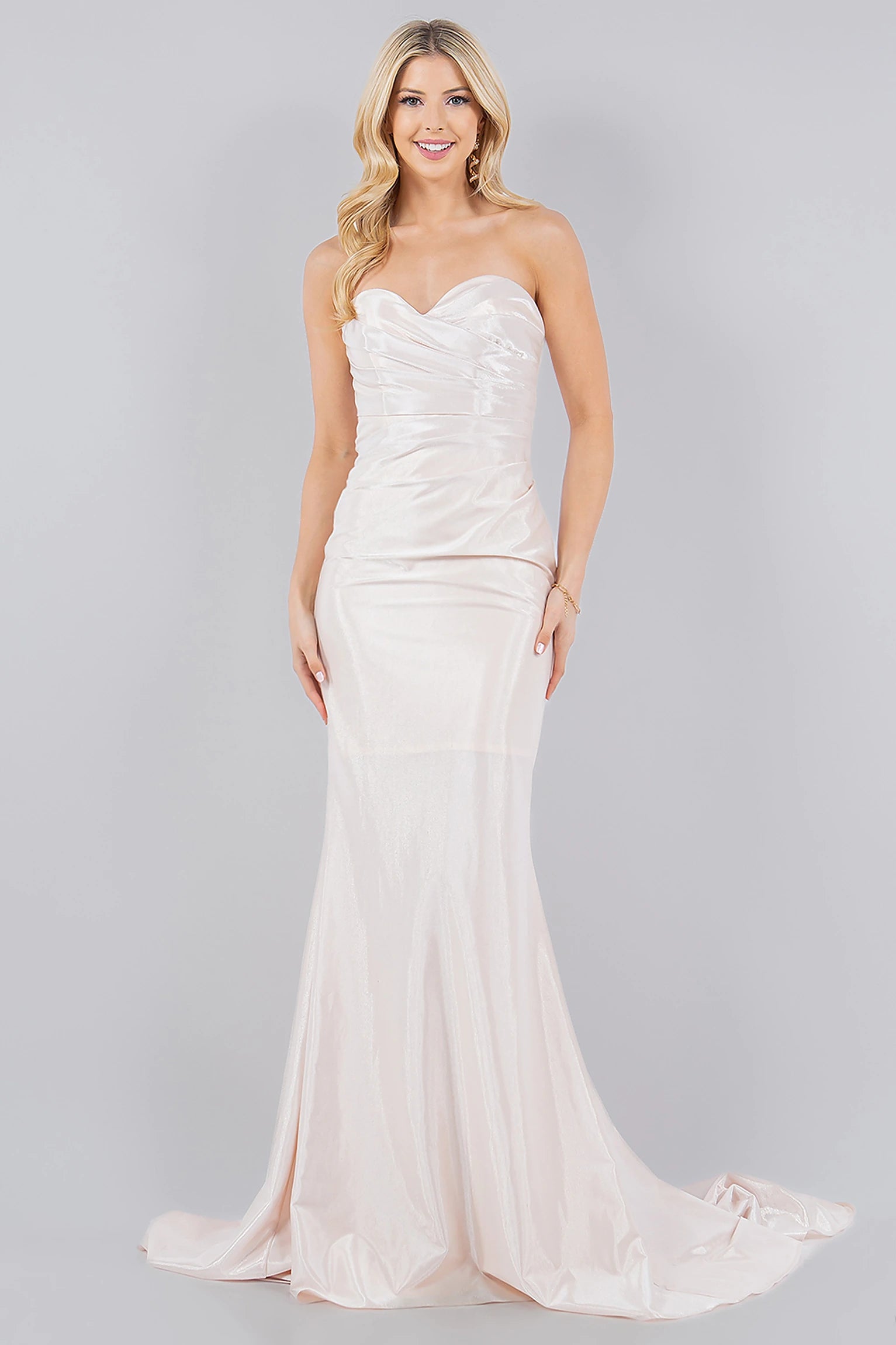 Ivory prom dress with strapless sweetheart neckline