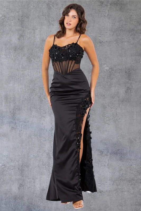 Stunning Black Strapless Sequin Prom Dress With Corset Slit