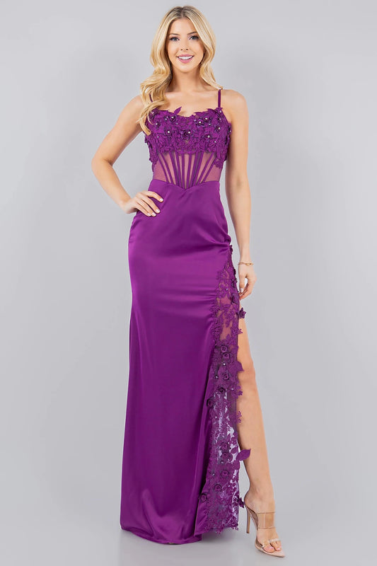 Stunning Grape Strapless Sequin Prom Dress With Corset Slit