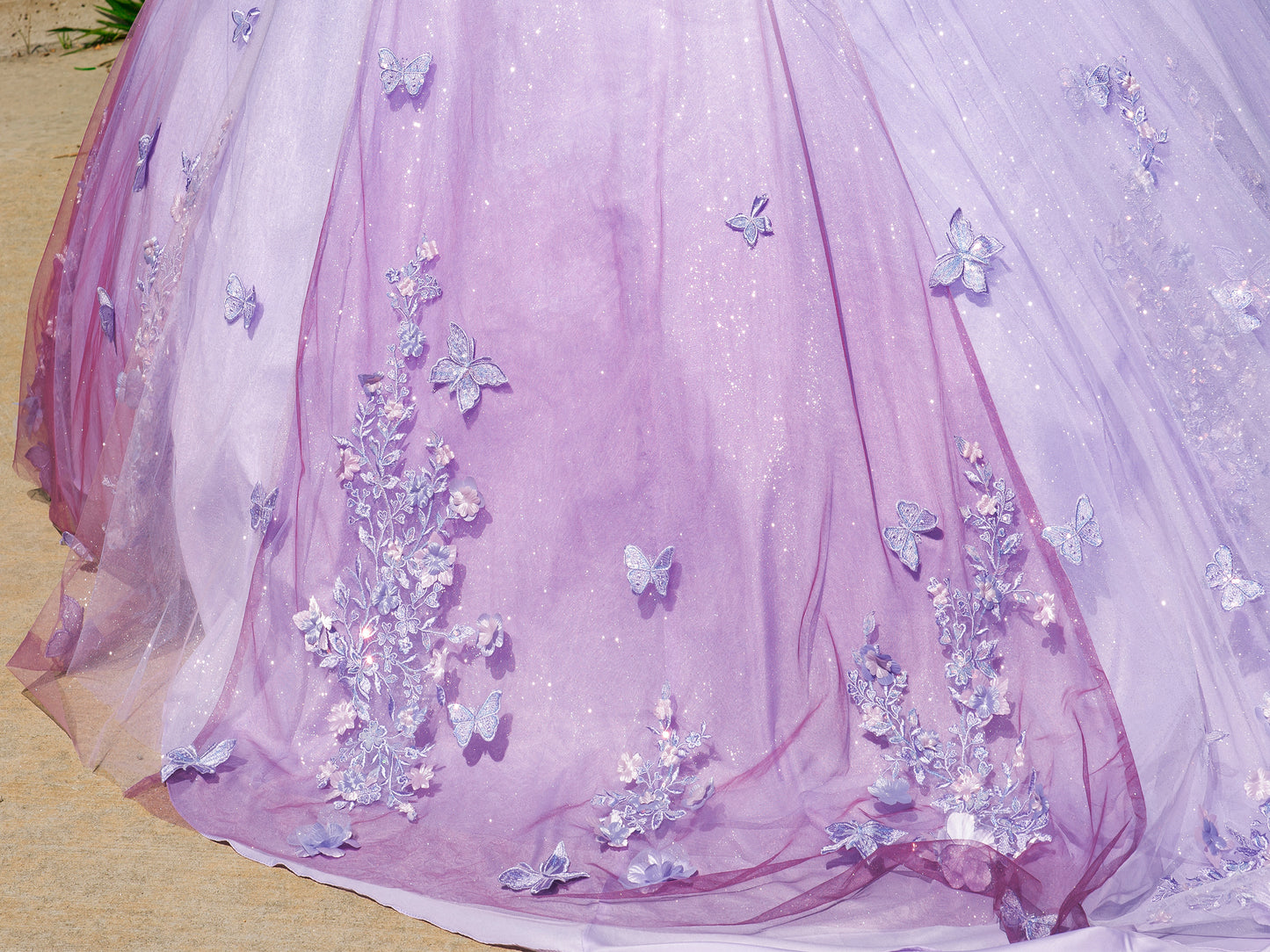 Quinceanera | Lilac Embroidered Lace Appliqué Sheer Corset and Ombre Tulle with Sweep Train Sweet 15 Ballgown | Regina dress tulle