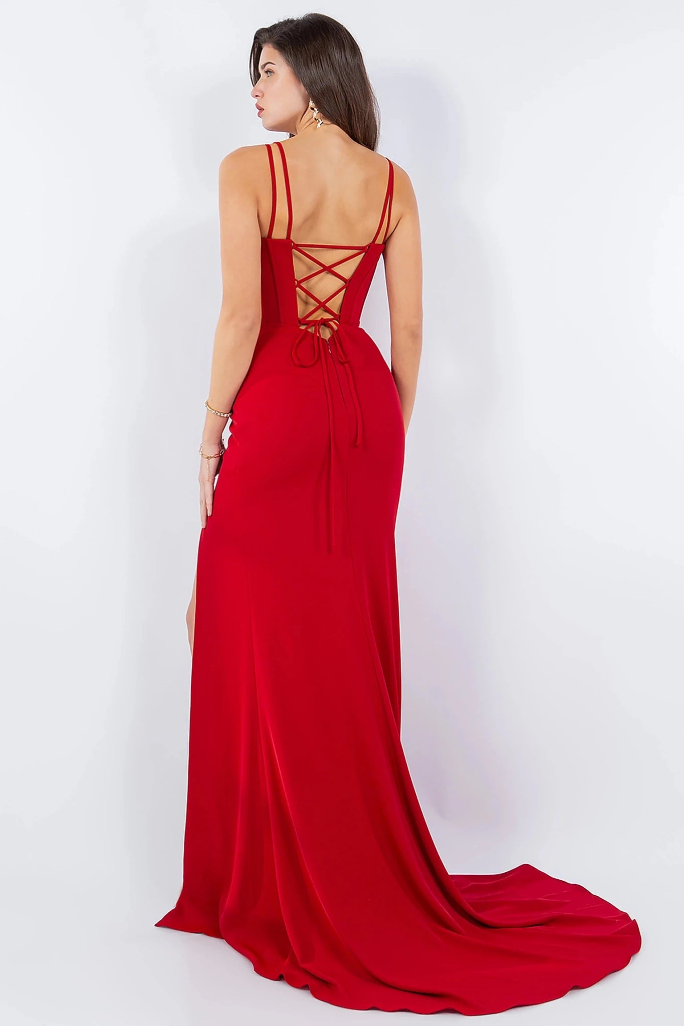 Sultry Elegant Red Pleated Evening Dress With Asymmetrical Waist And Slit