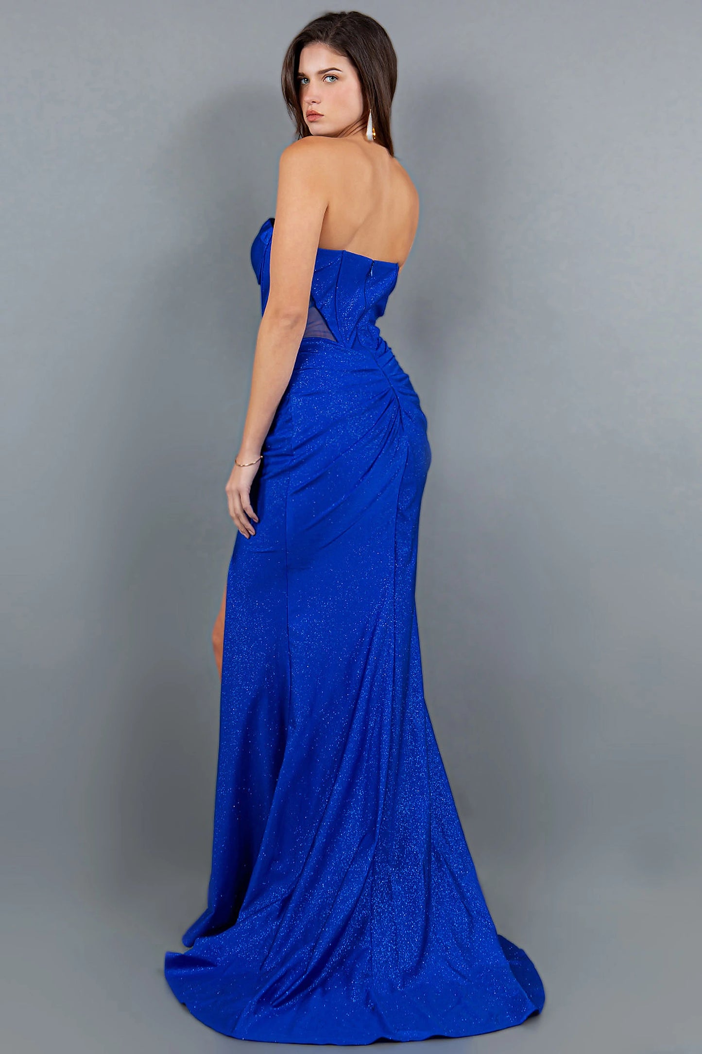 Royal Blue evening dress designed with zipper back closure