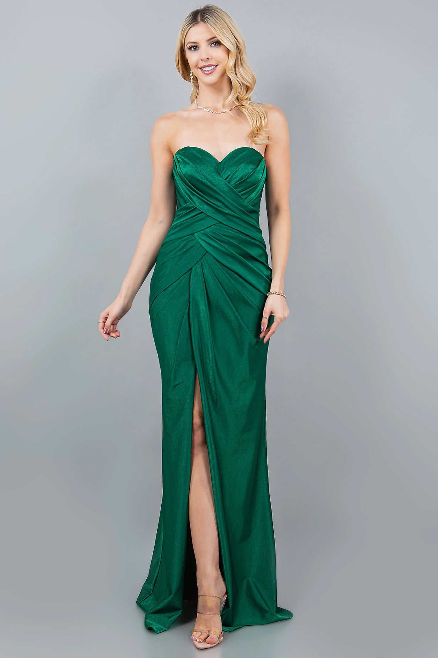 Green prom dress with strapless sweetheart neckline