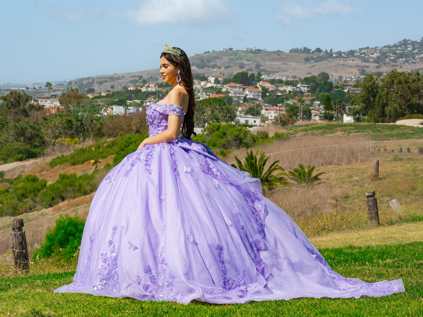 Quinceañera | Lilac Off-Shoulder Bead-Embroidered Bodice with Glitter Tulle and Sequin Appliqués Sweet 15 Ball Gown with Sweep Train | Mariana dress size view