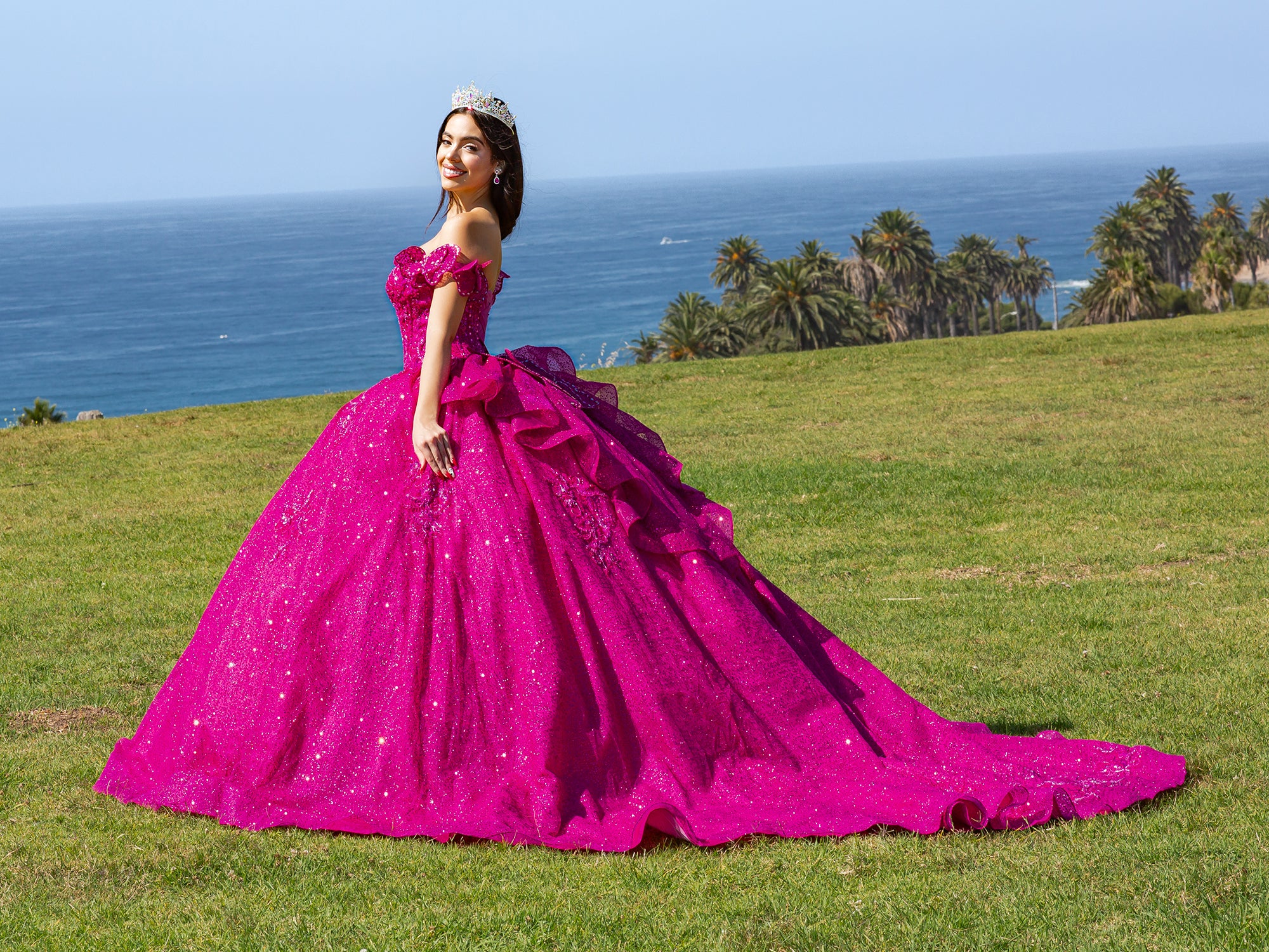 Couture Beaded popular Tulle | Appliqué flowers and leaves in a fresh fuchsia and mint green on tulle