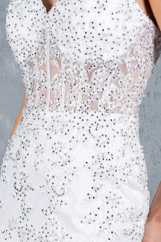 Elegant Off White Lace Corset Mermaid Prom Dress