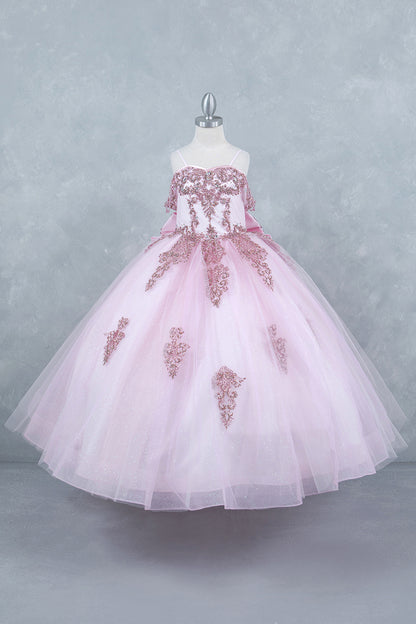 Mini Quince | Pink Dress with Sparkle and Bead Details 3 Anos | Mirari dress | 2 Colors Available front view