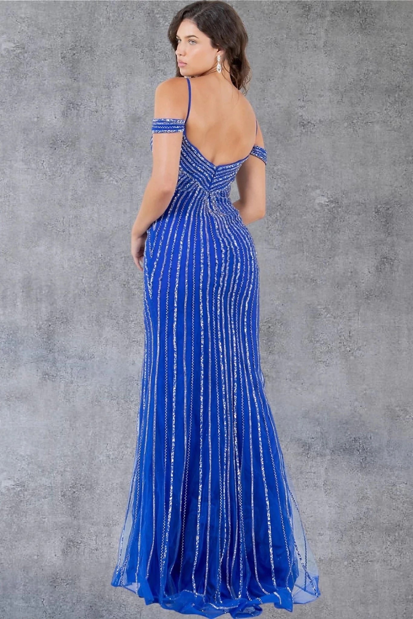 Royal Blue evening dress designed with zipper back closure