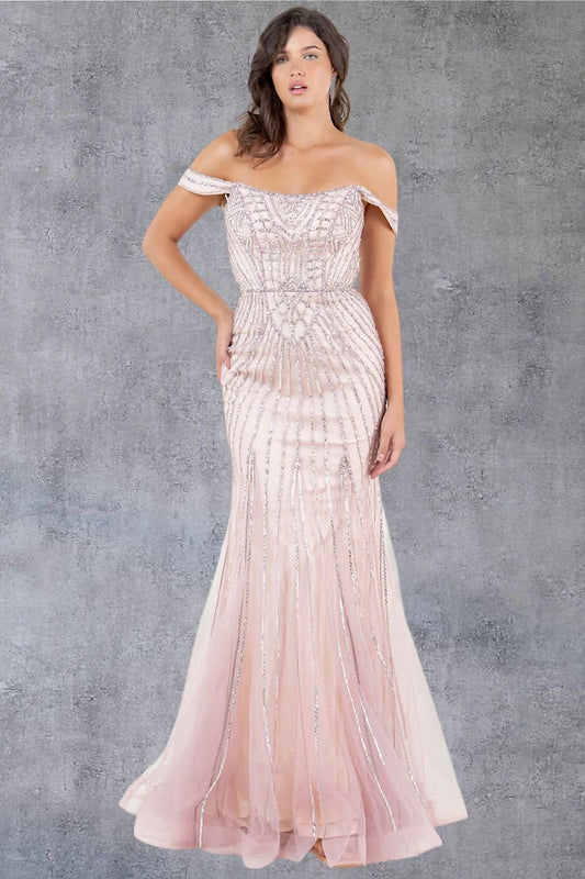 Romantic Rosegold Off Shoulder Beaded prom dress