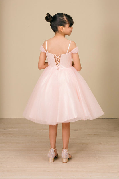 a kid wearing Pink dress with  Lace-up back