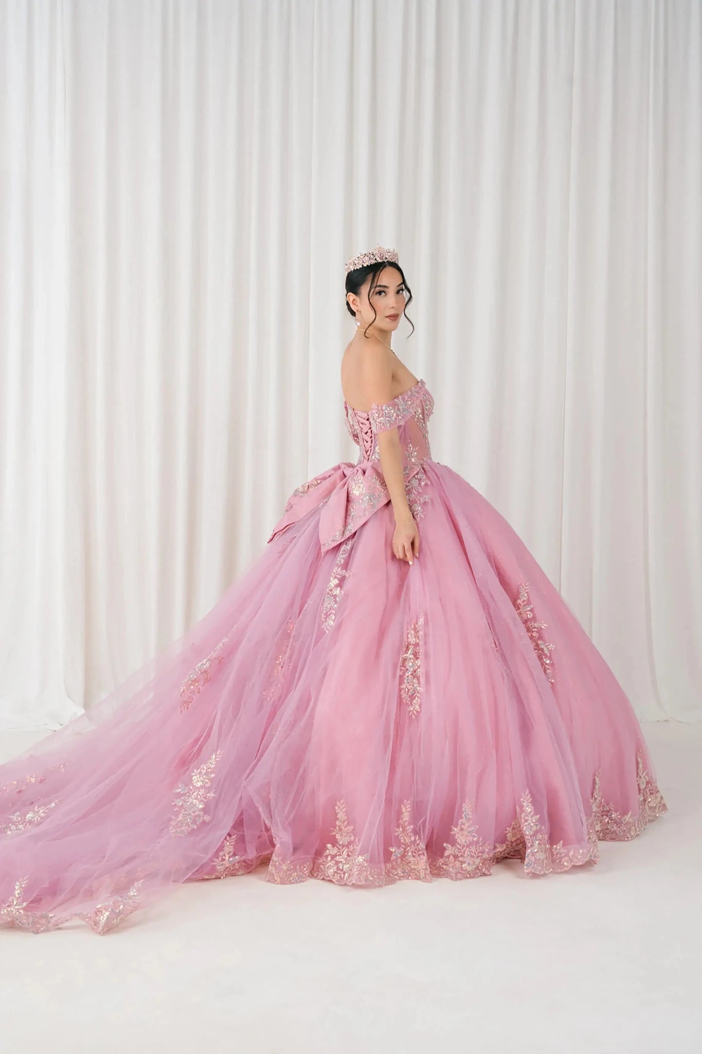 Dusty Rose Quinceañera Dress with Beaded Corset and Bow XS / Dusty Rose