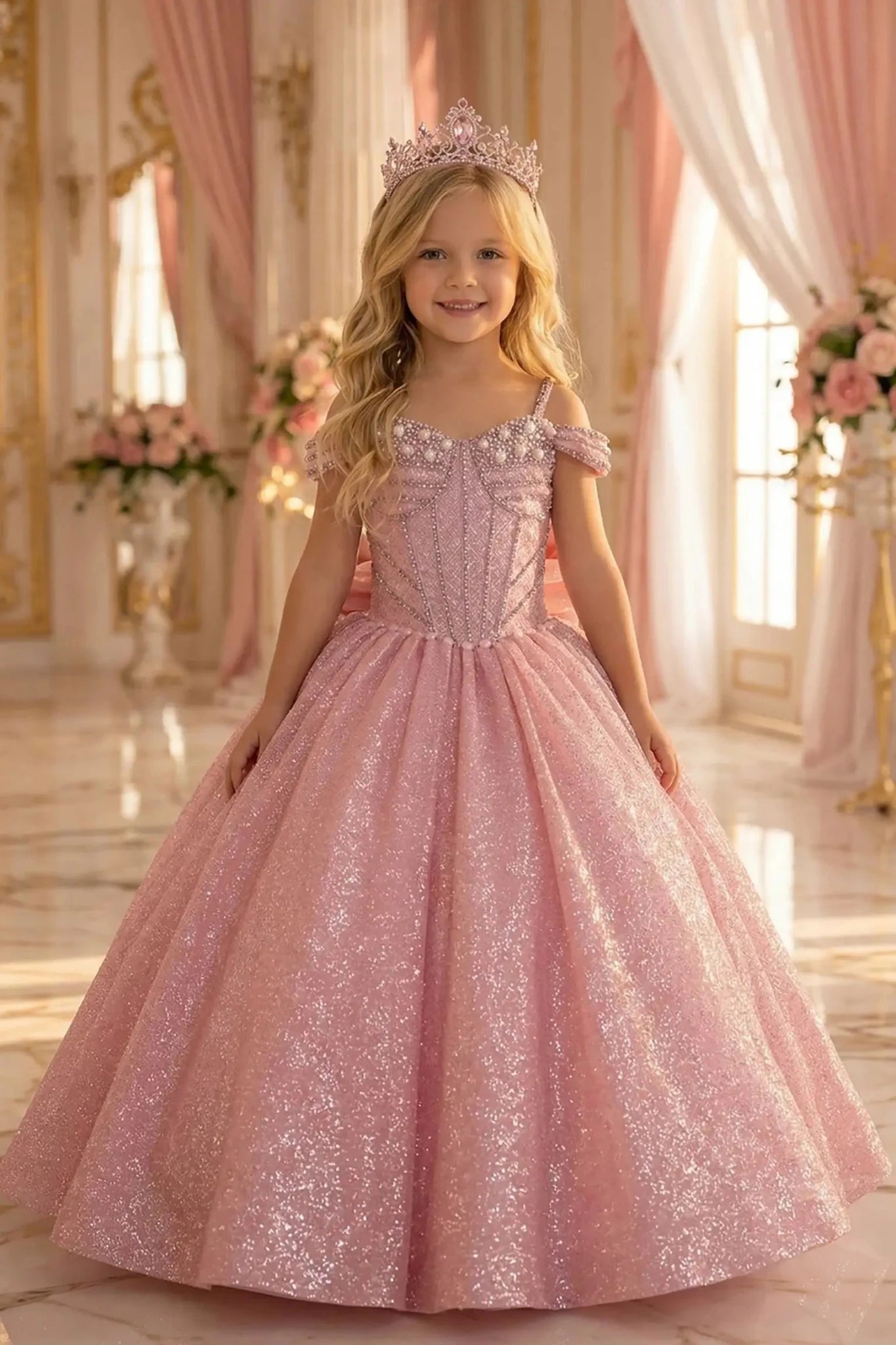 Rose Gold Kids Mini Quinceanera Ball Gown Oversized Tiered Bow 4 / Rose Gold