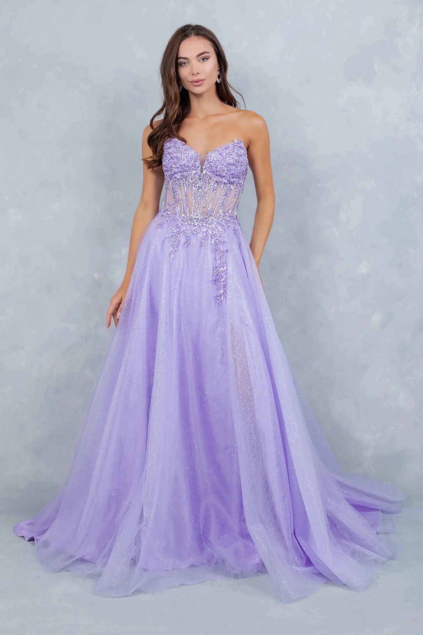 prom dresses in lilac Dress with Floral Lace Appliques XS / Lilac Canali Men's Capri Melange season:SS24 Floor Length with Sweep Pay With:$26.00 (Silkroll Fee: $0.65)
