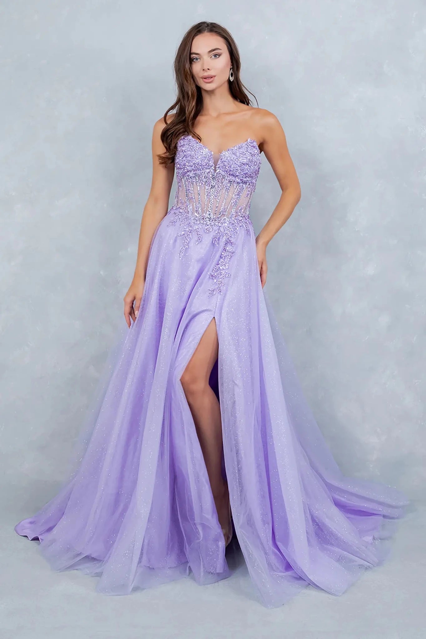 lace lavender prom dresses Lilac Dress with Floral Appliques XS / Lilac Color:other color choose from color chart Ola Long Sleeve Midi glitter maxi dress and dance your way