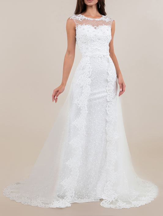 Mermaid Wedding Dress with Lace Appliqués and Long Train