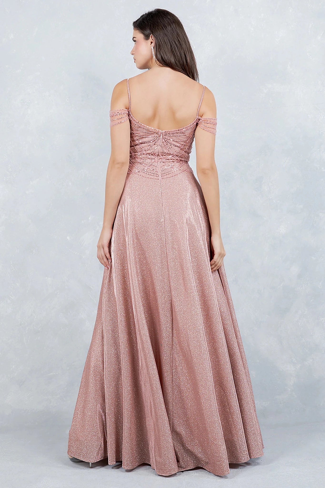 Rose Gold Evening dress designed with zipper back closure