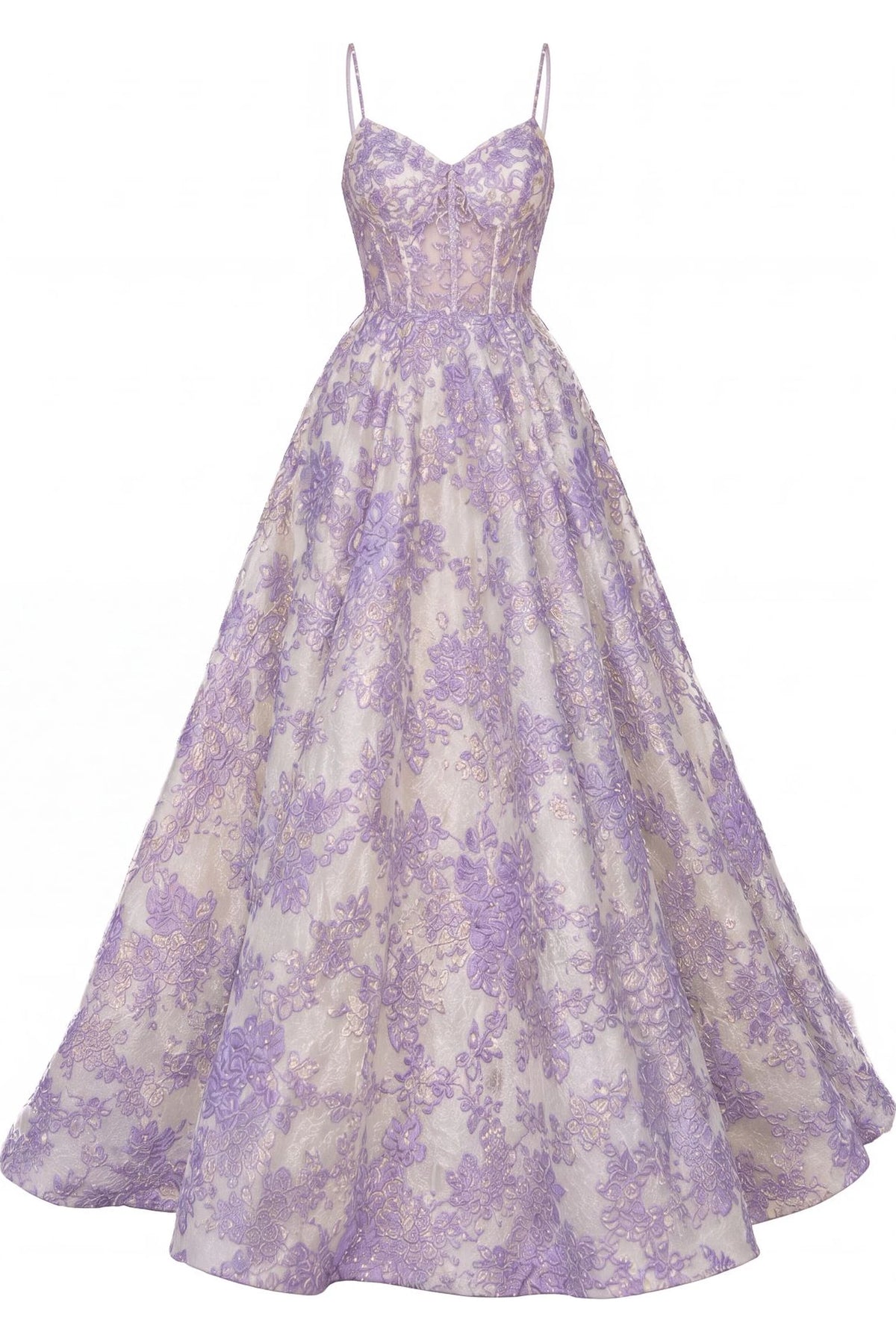 Draped skirt creates a flowing silhouette on this Lilac prom and evening dress.