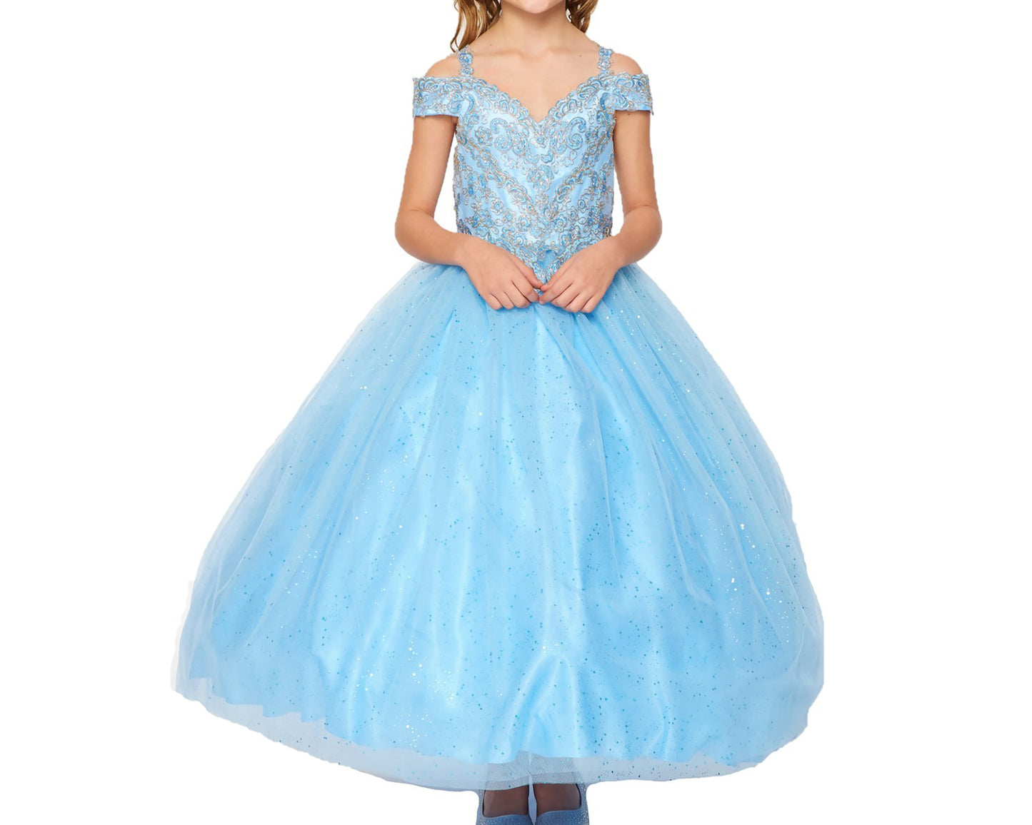 Mini Quince | Blue Sheer Metallic Glitter A-line Mini Quinceanera 3 Anos Dress | Aurora dress | 6 Colors Available front view