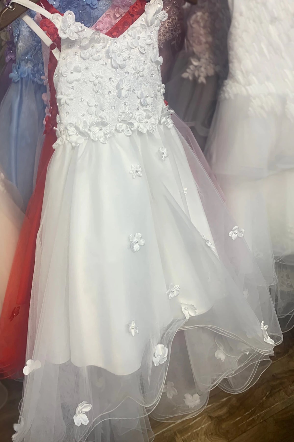 White floral flower girl dress.