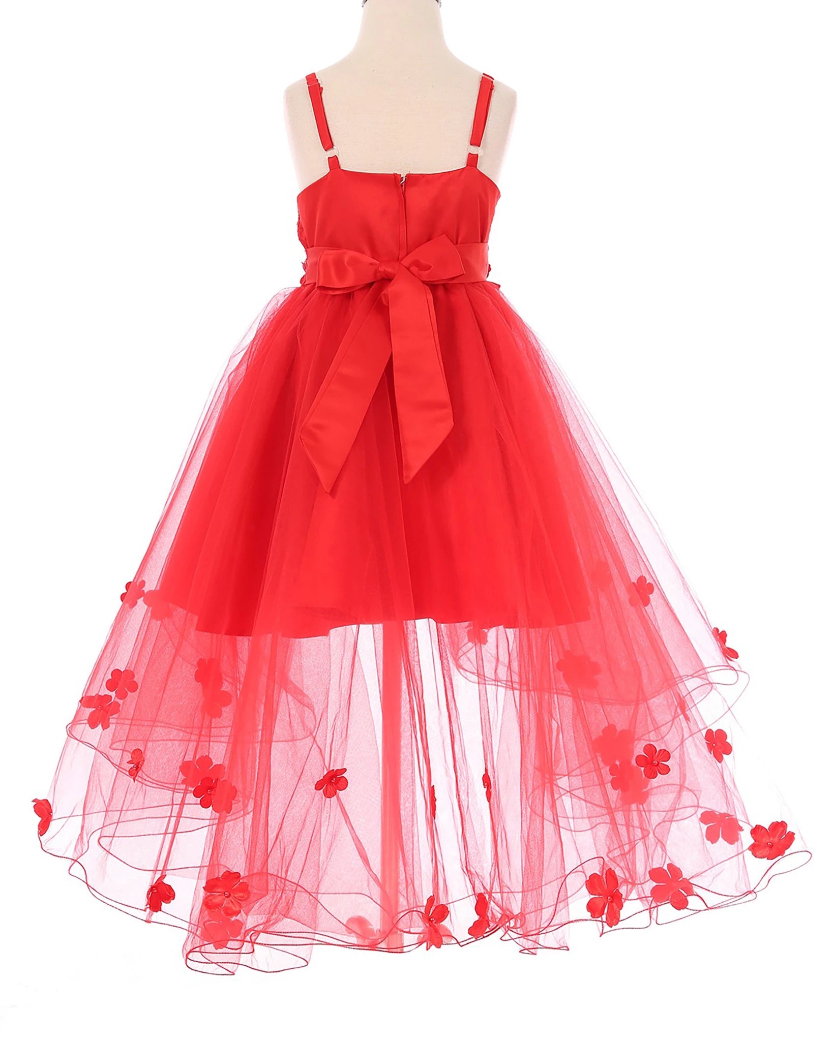 Red dress with floral details on a white background