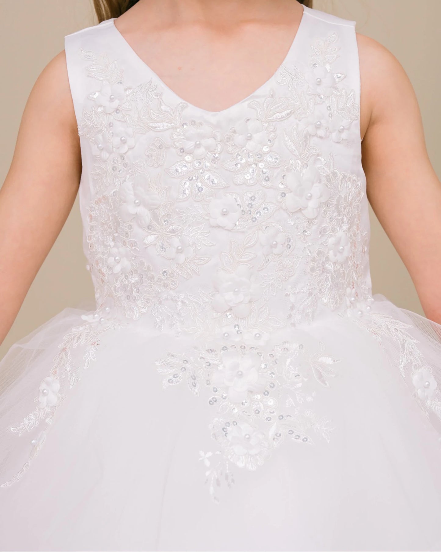 White sequin flower girl dress.