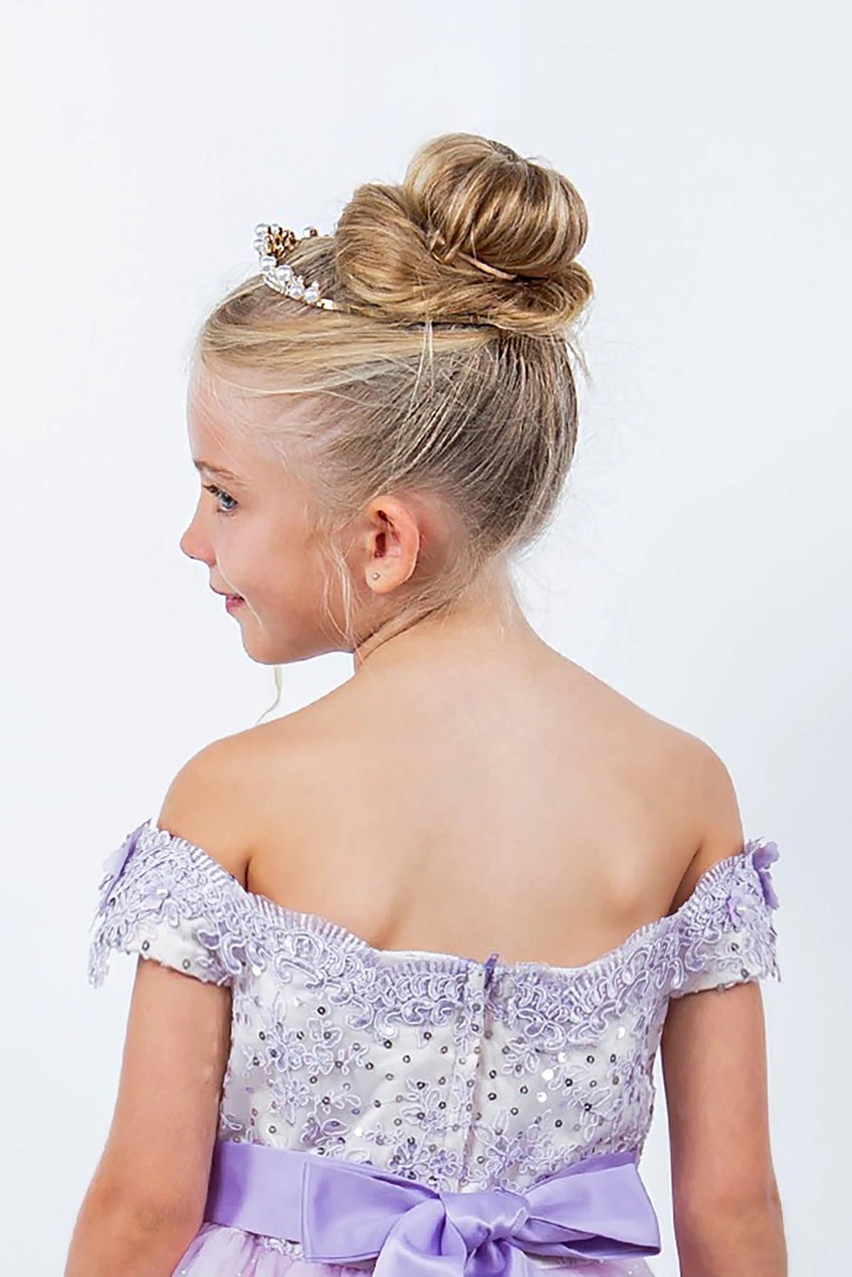 Silver pearl rhinestone flower girl and mini quince tiara.
