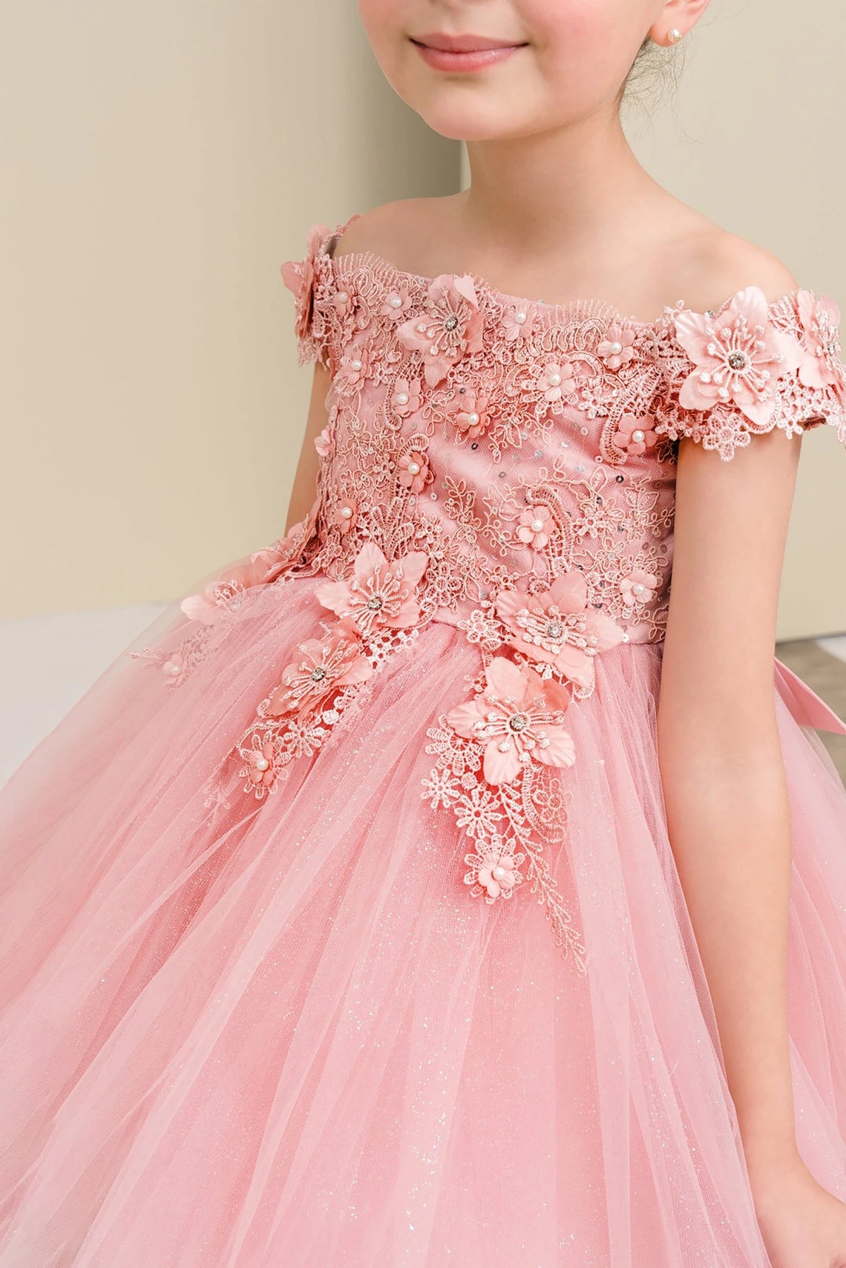Dusty rose floral flower girl dress.