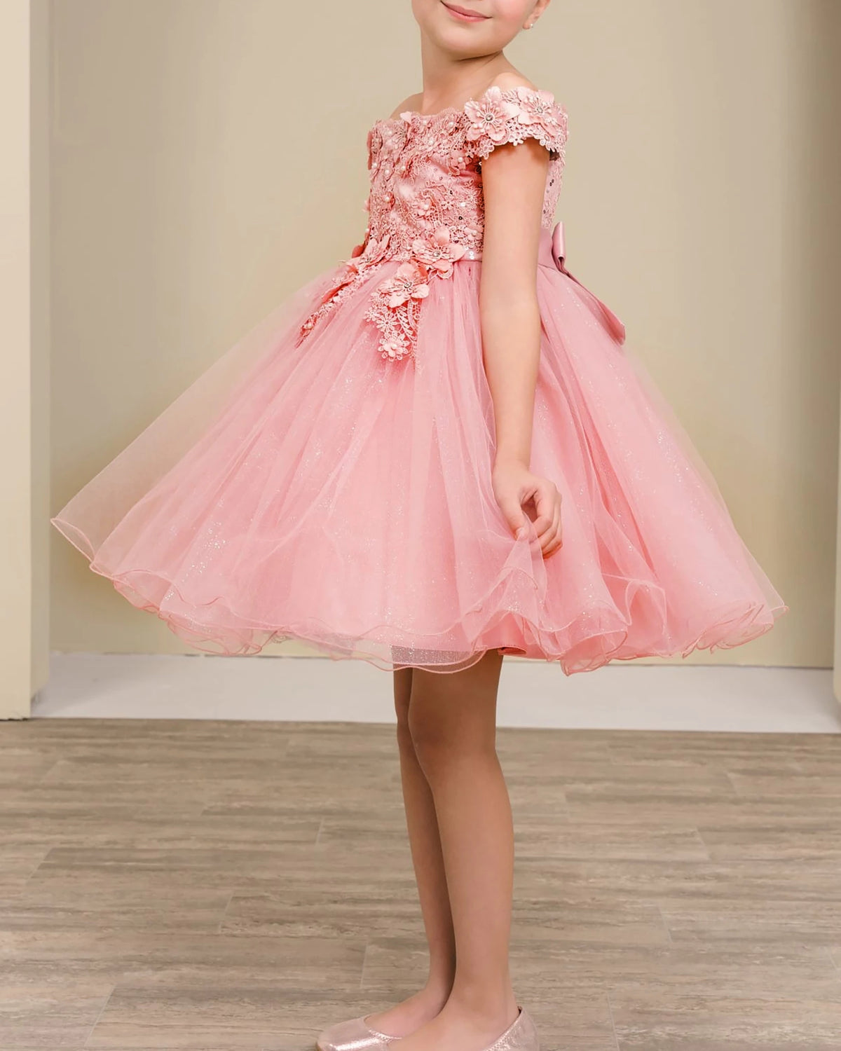 Dusty rose floral flower girl dress.