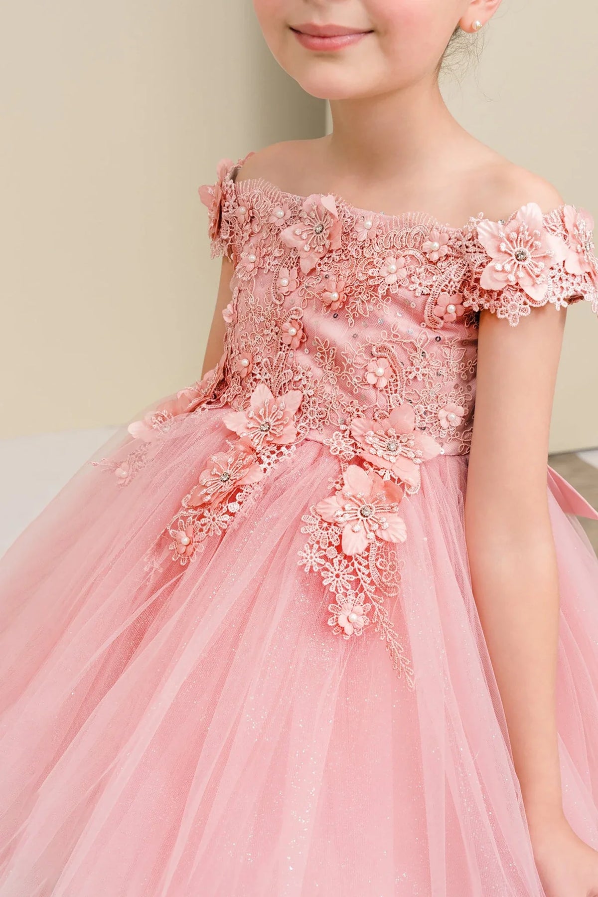 Dusty rose floral flower girl dress.