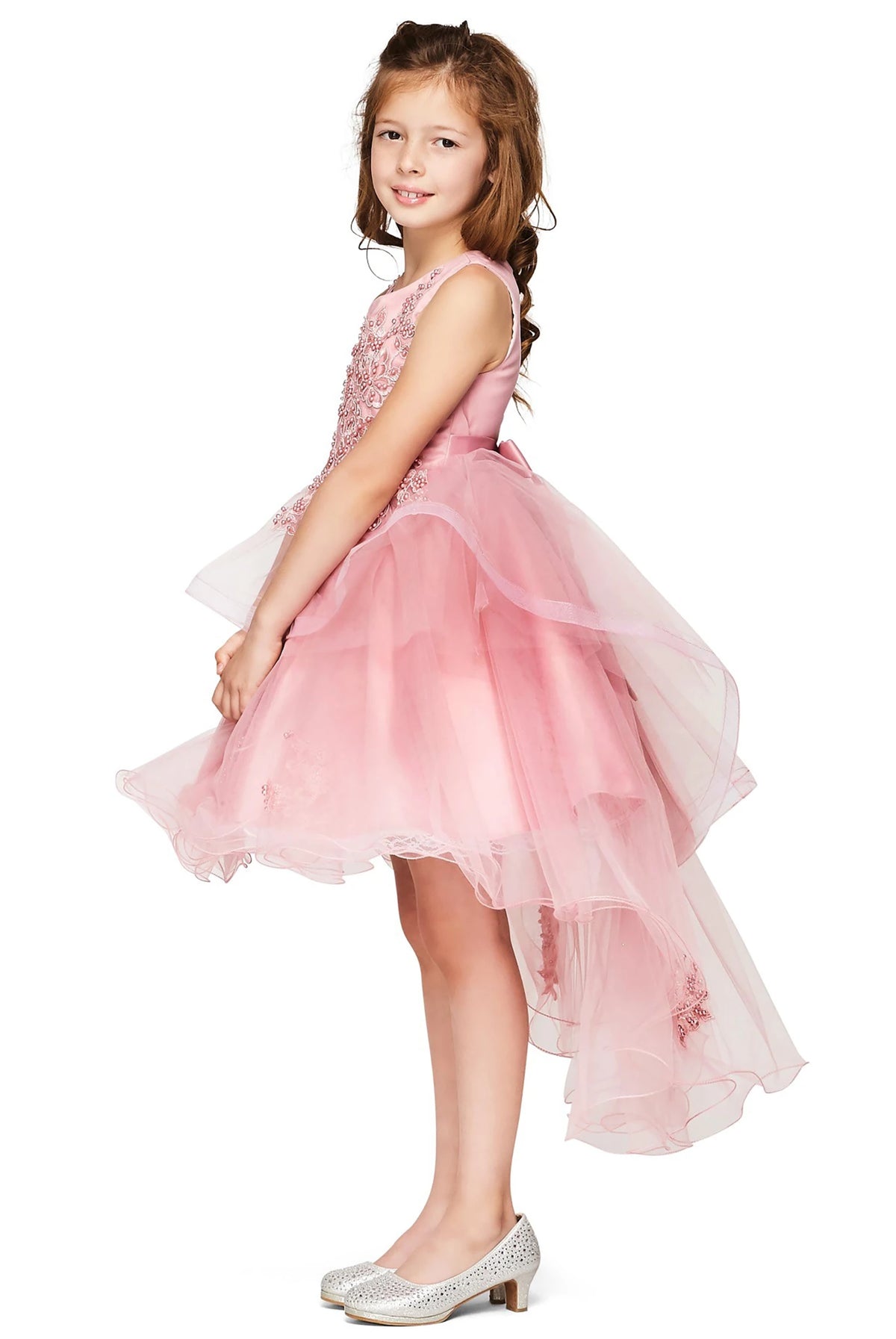 A Dusty Rose flower girl dress.