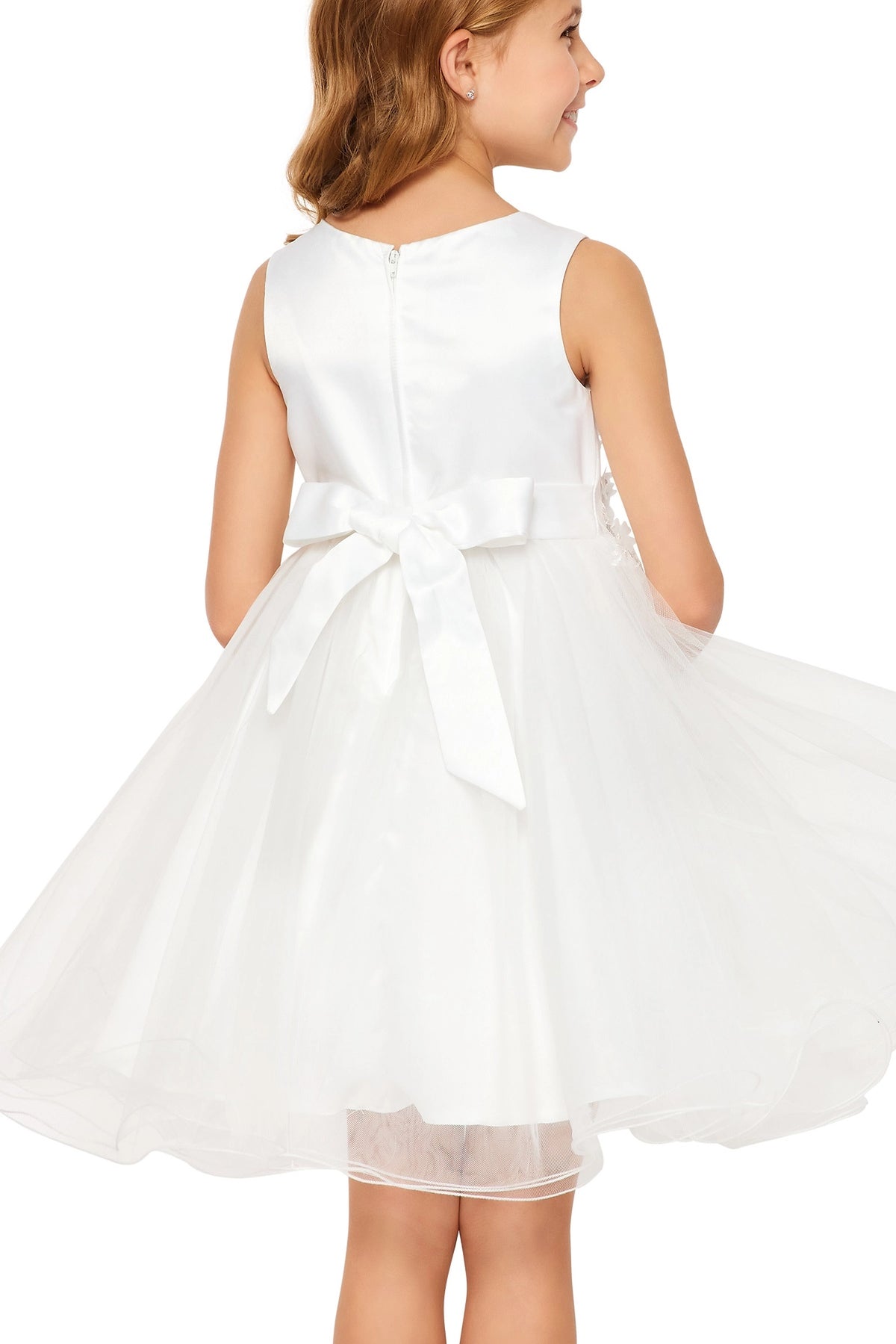 Showcasing with a satin back bow, this White kids party dress displays elegant detail.